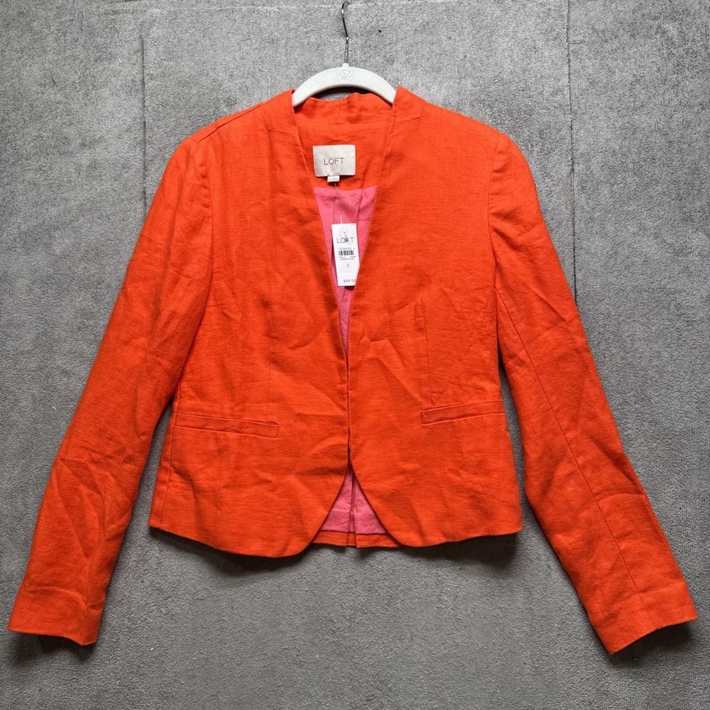 Ann Taylor Loft Women's Blazer Size 2 Orange Linen Lightweight Office Jacket
